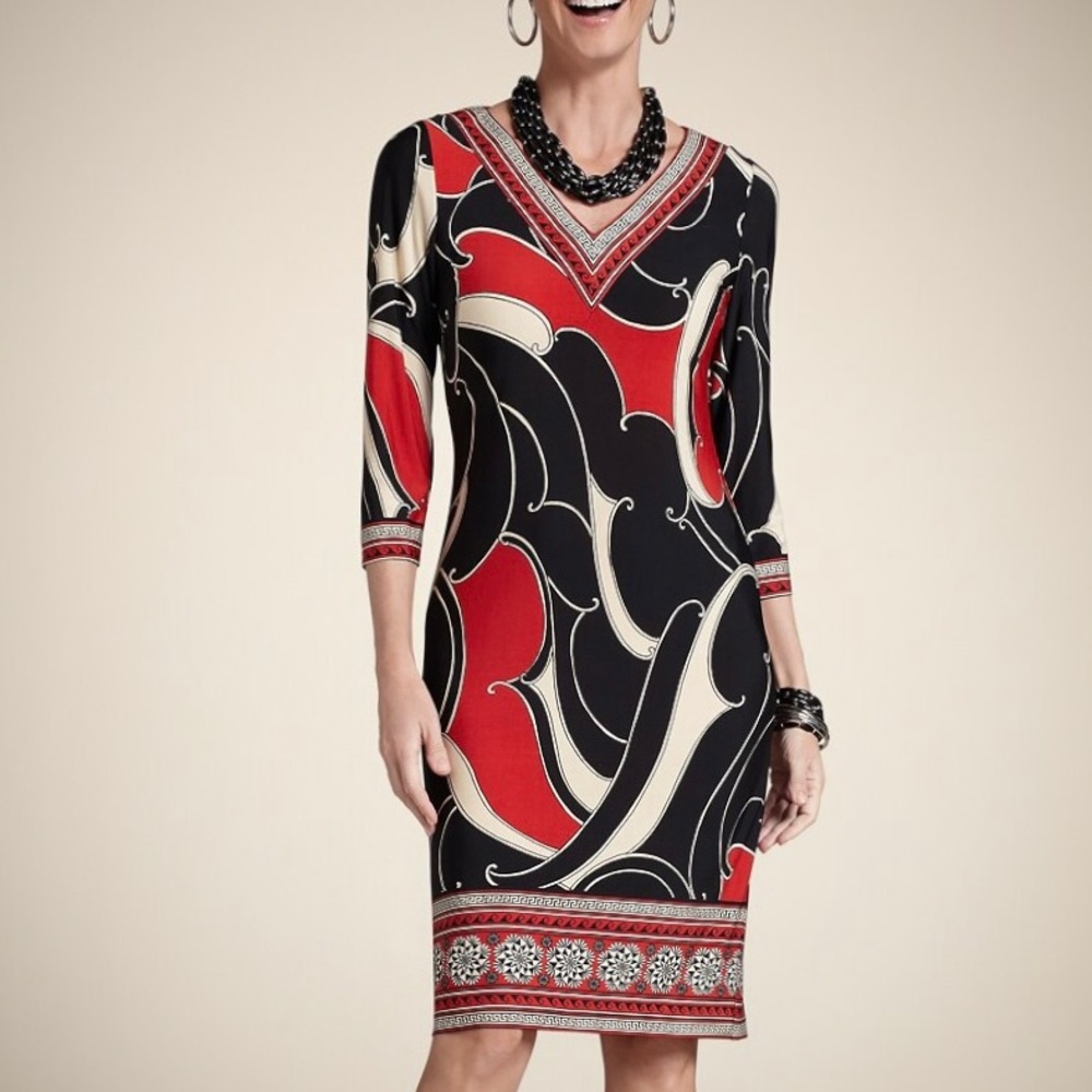 Chico’s V Neck Brody Border Dress Size M - Picture 3 of 11